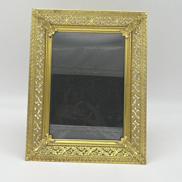 Vintage Ornate Gold Filigree Metal Picture Frame Easel Hollywood Regency MCM - Picture 2 of 9